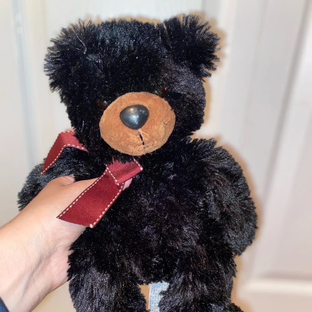 Aurora Black Bear “Benjamin” Plush With Brown Paws Bow Toy Stuffed Animal 11" - Picture 7 of 8